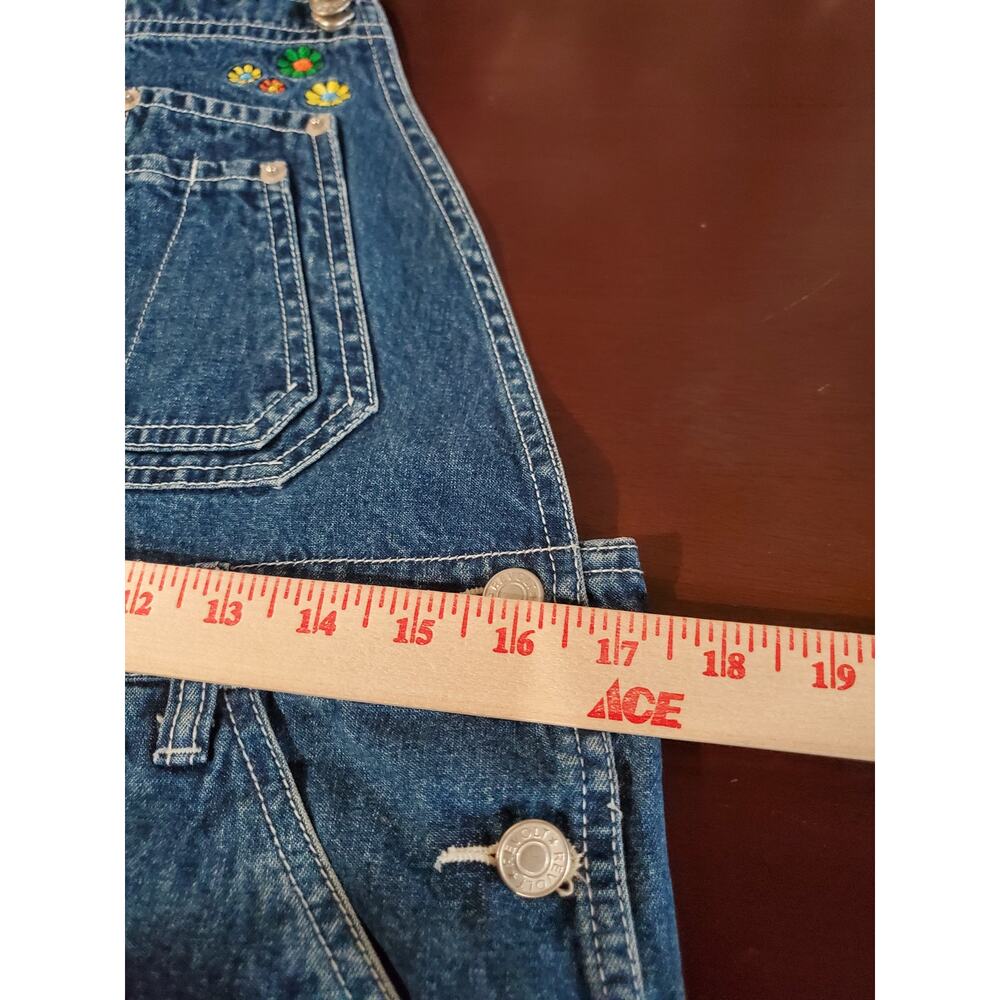 Vtg Revolt 90s Y2K Embroidered Daisy Denim Bib Shortalls Size L Hippie Overalls - Picture 7 of 9